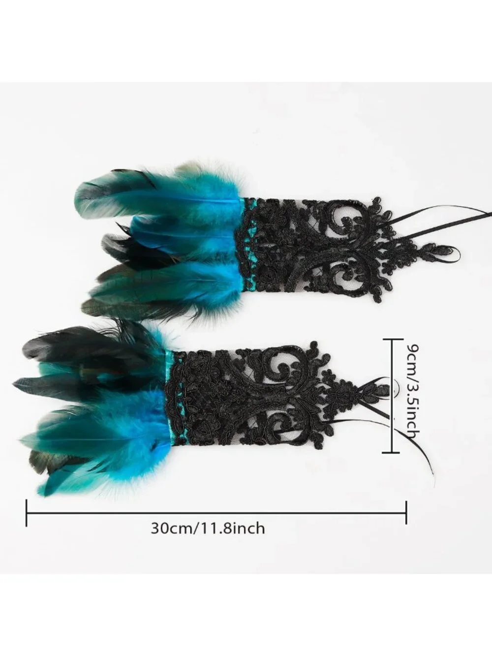Gothic Black Lace Feather Long Gloves for Women - Halloween Witch Costume